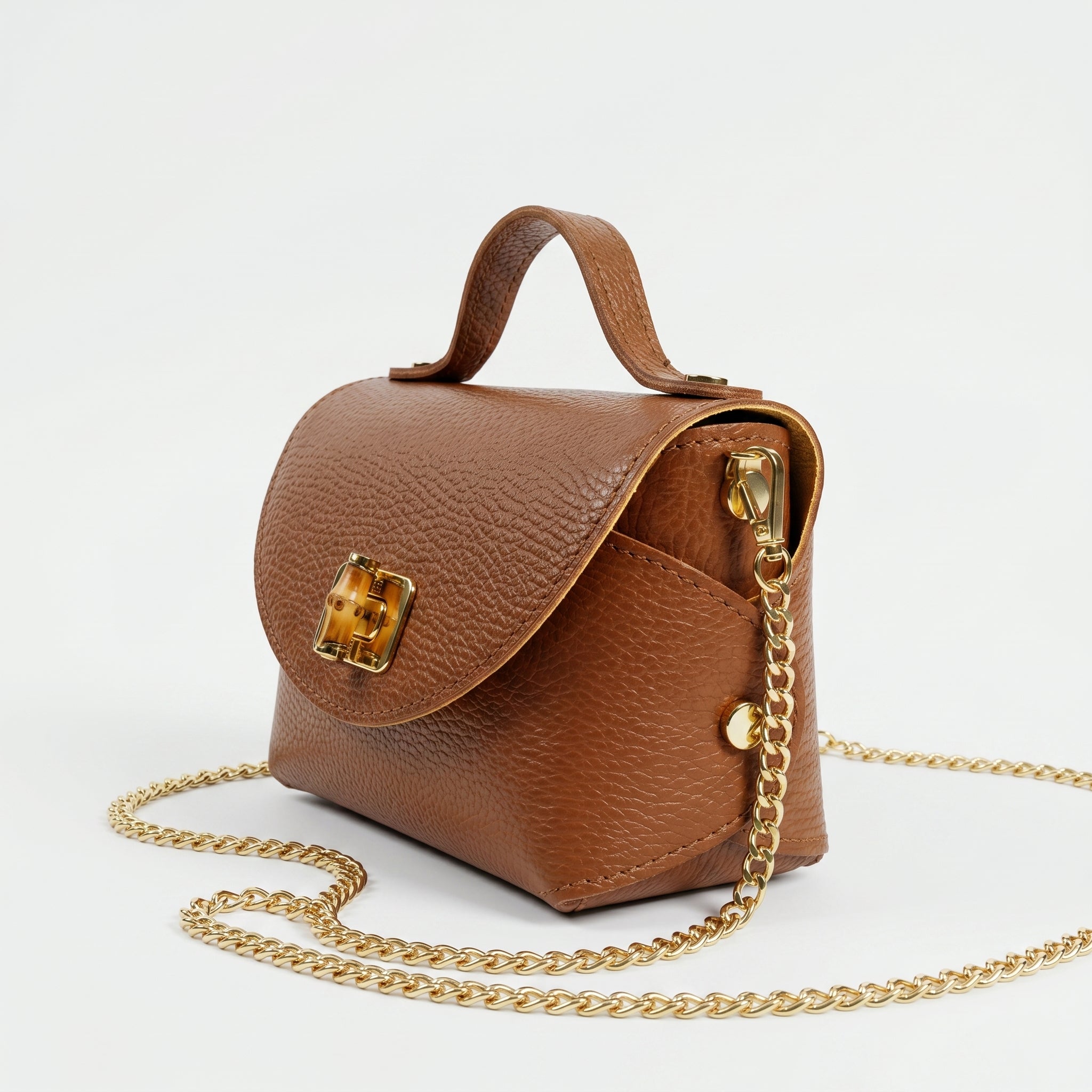 Amina mini borsa donna vera pelle con catena dorata – vista 4