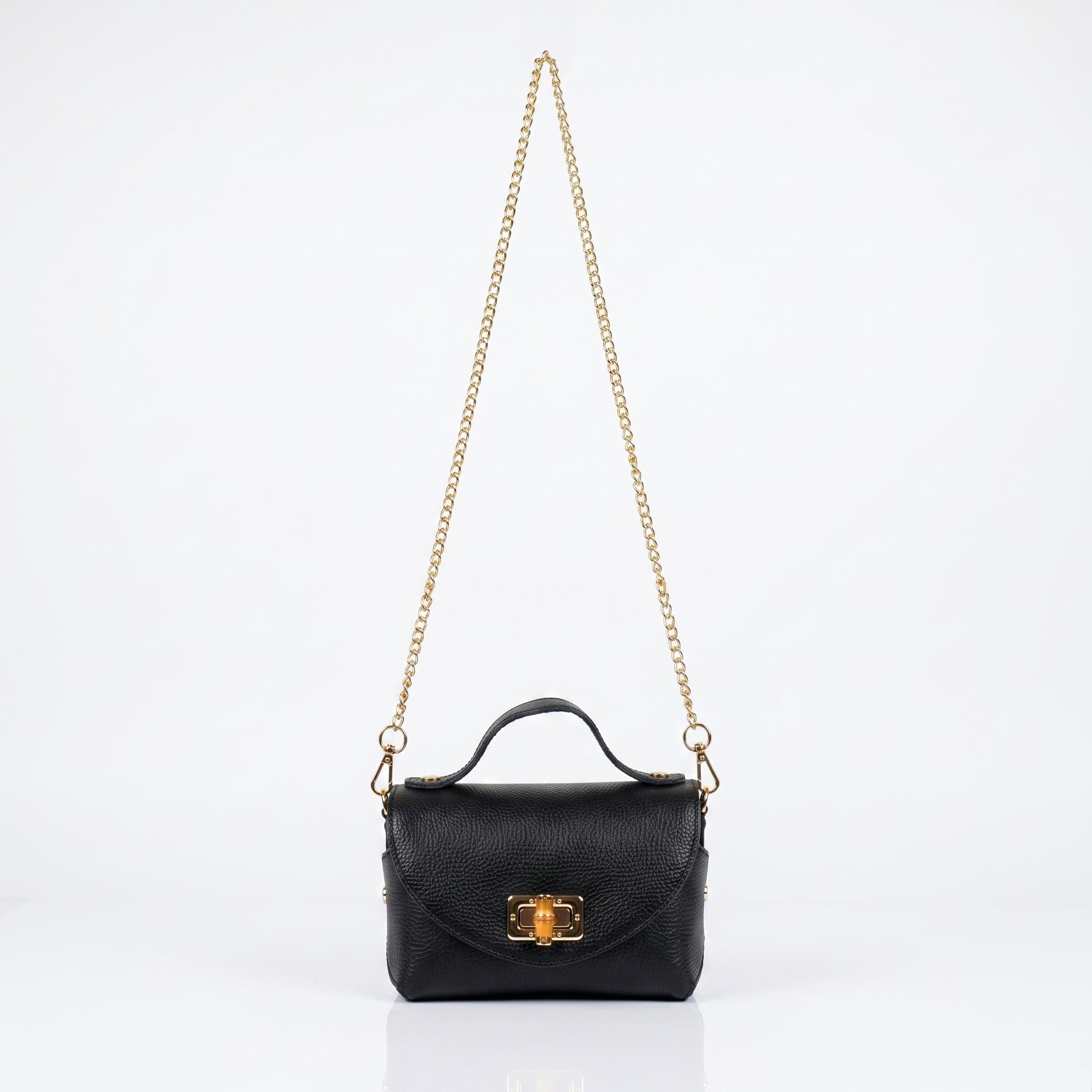 Amina mini borsa donna vera pelle con catena dorata – vista 8