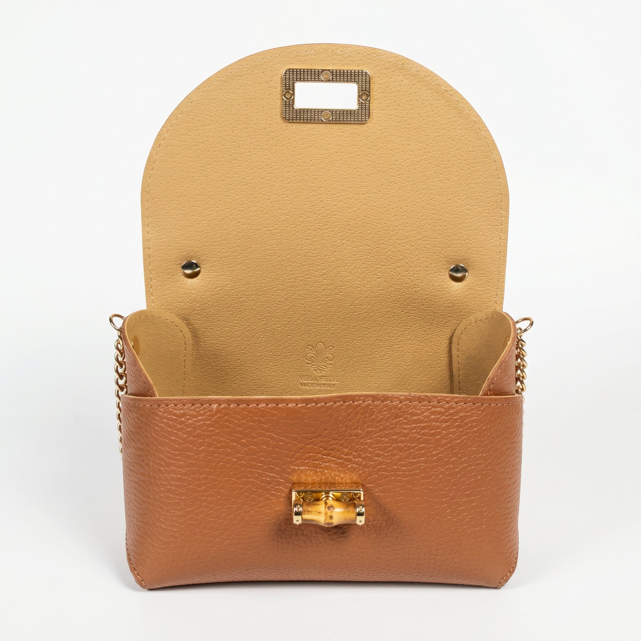 Amina mini borsa donna vera pelle con catena dorata – vista 9
