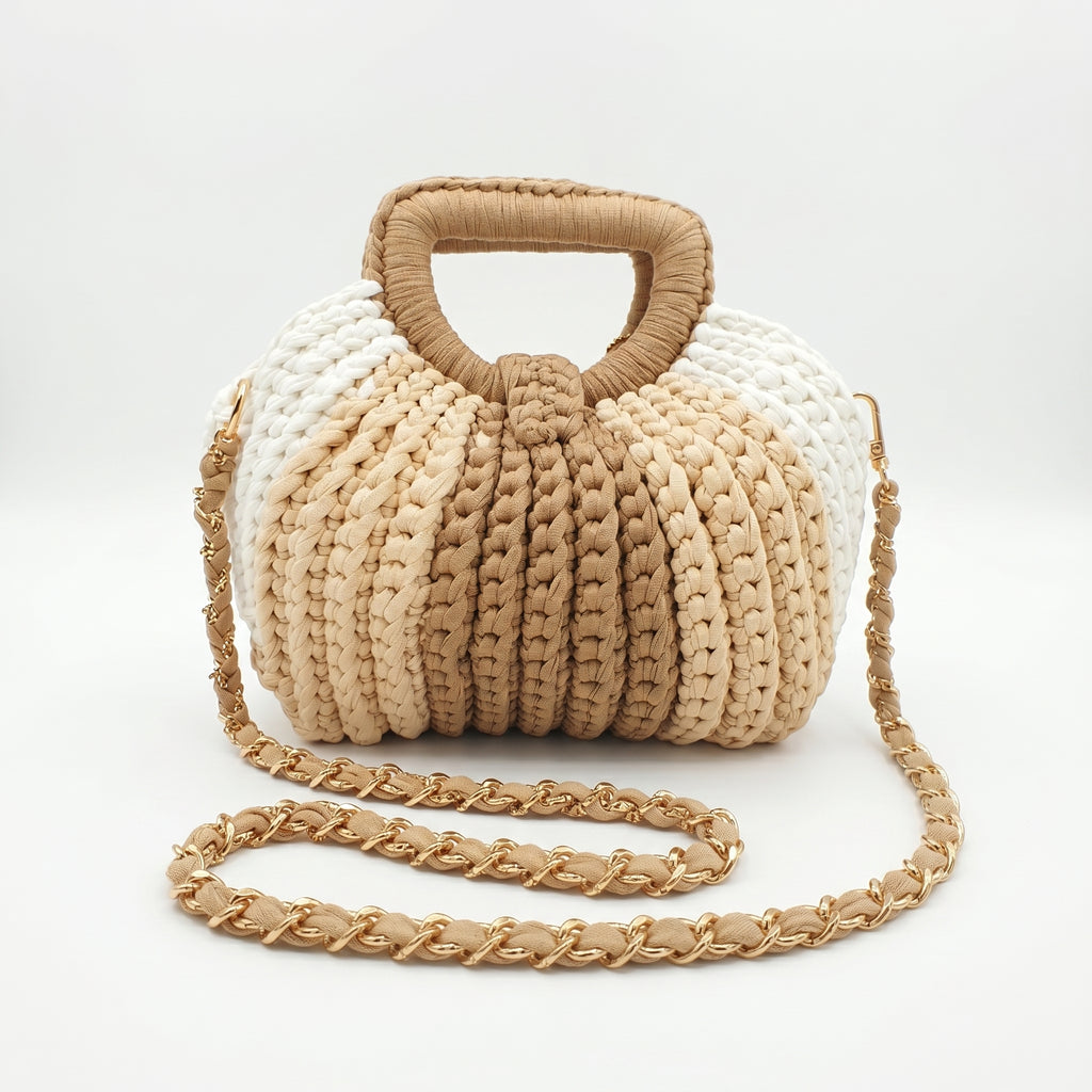 Oliva borsa a mano donna in corda di cotone intrecciata con tracolla a catena – vista 8