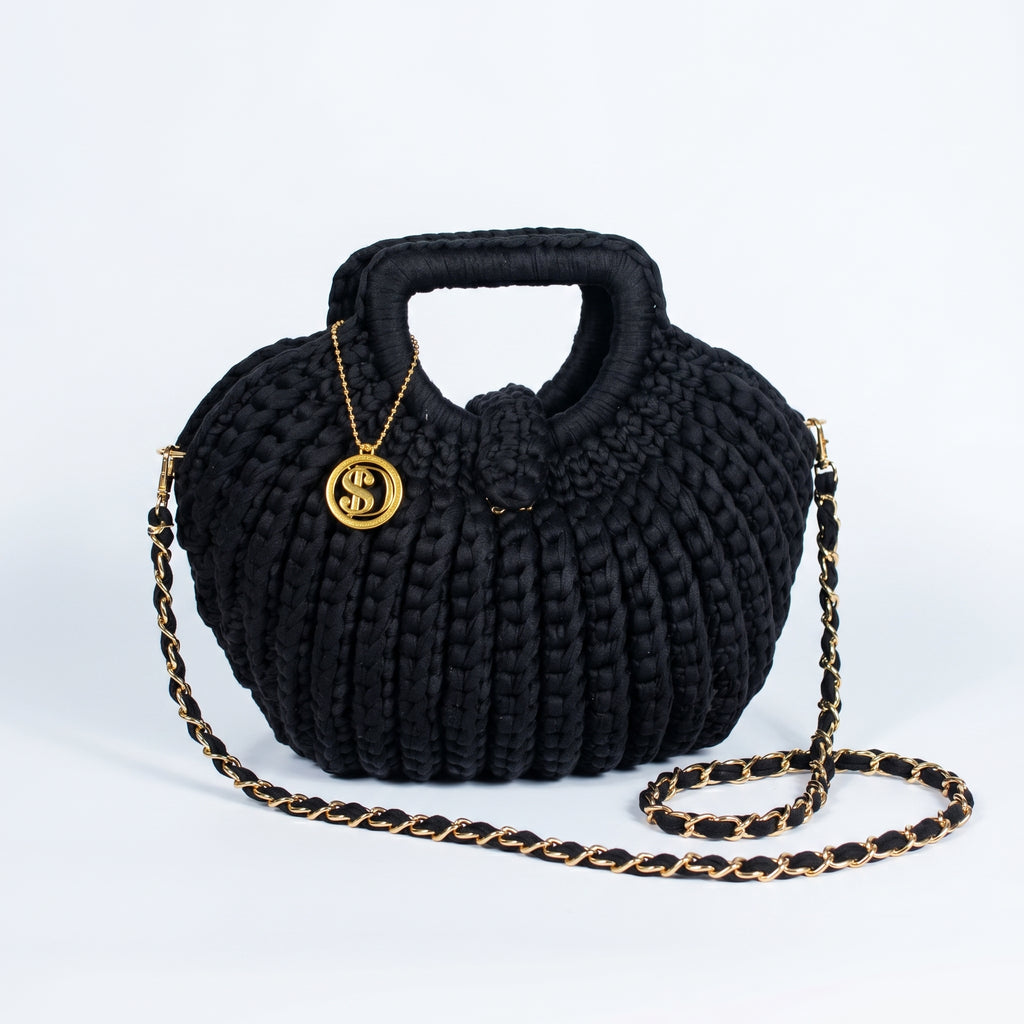 Oliva borsa a mano donna in corda di cotone intrecciata con tracolla a catena – vista 5