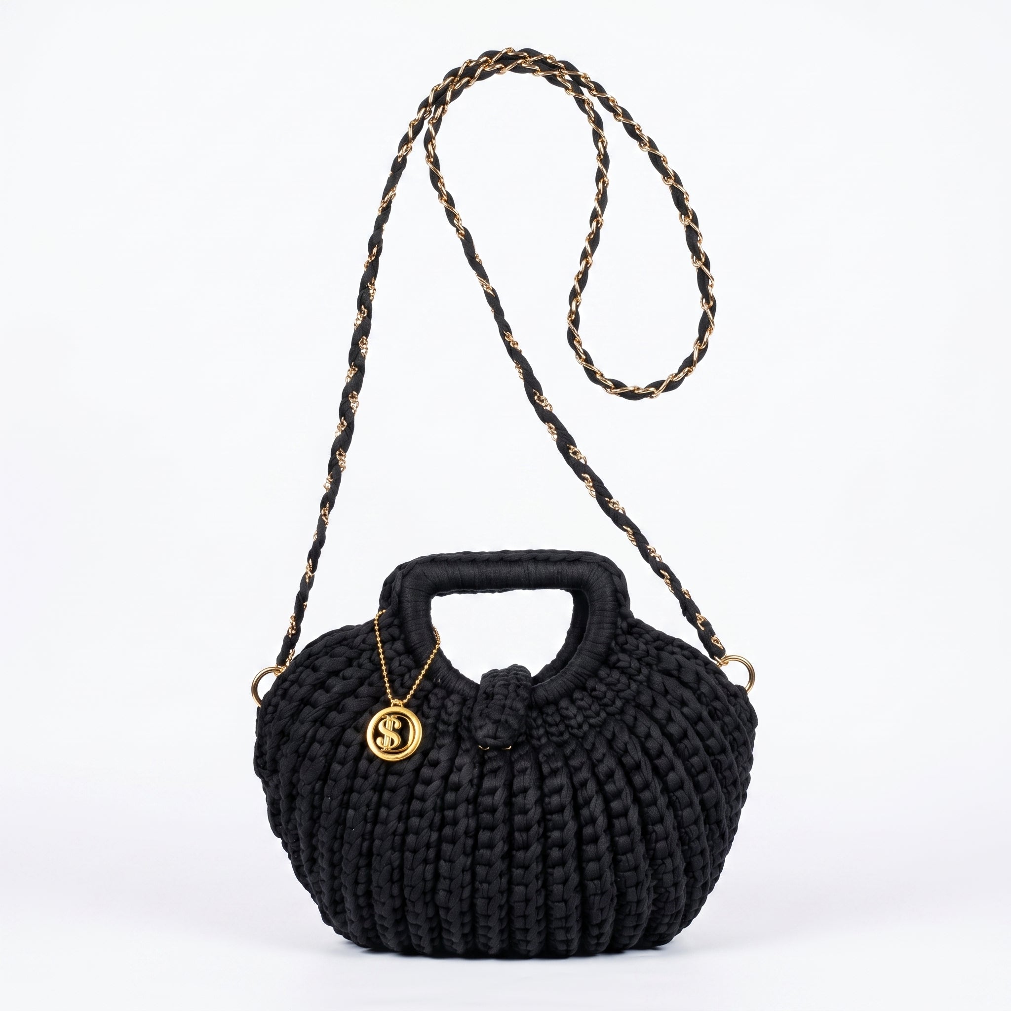 Oliva borsa a mano donna in corda di cotone intrecciata con tracolla a catena – vista 3