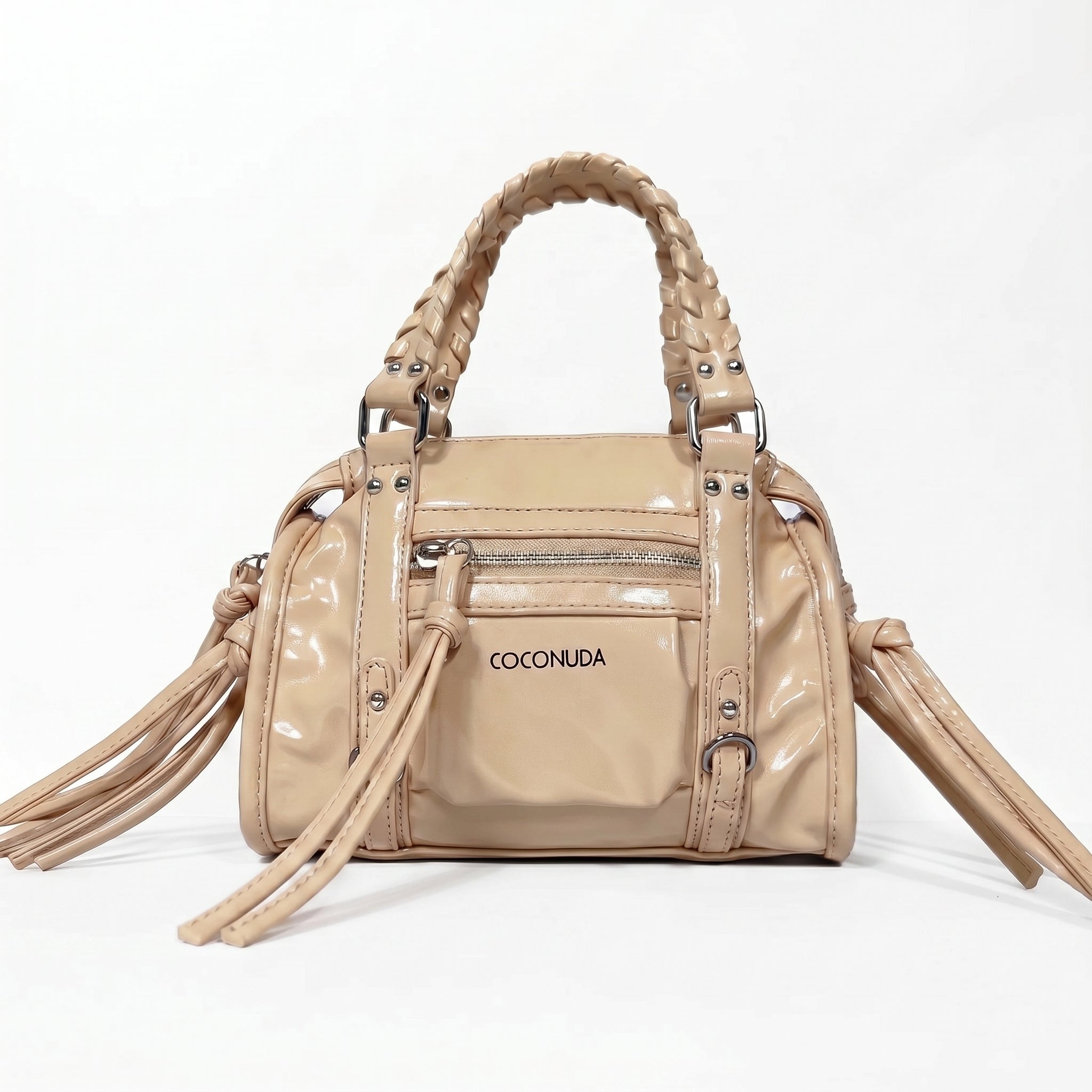 Coconuda mini bauletto ecopelle con manici intrecciati e frange – vista supplementare 1