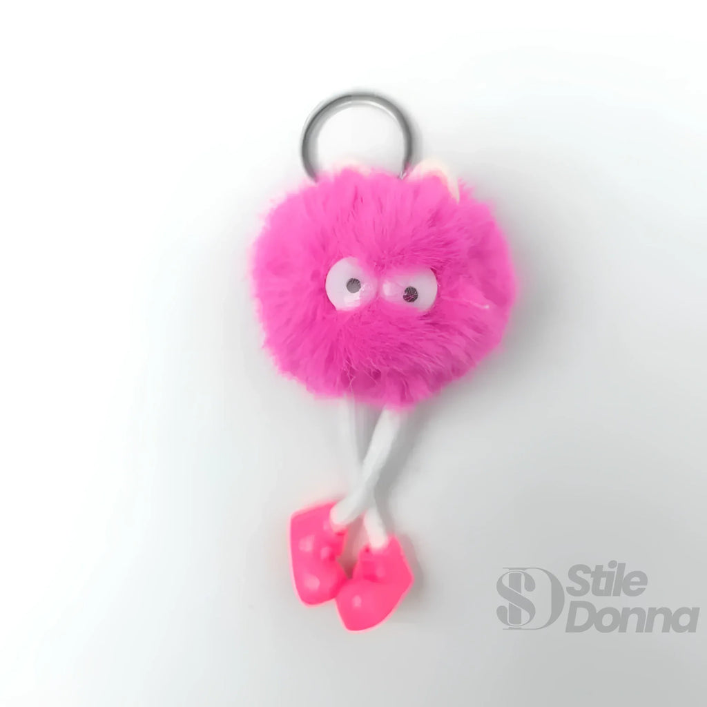 Stile Donna charm per borsa pom pom personaggio pelliccia sintetica rosa – vista laterale