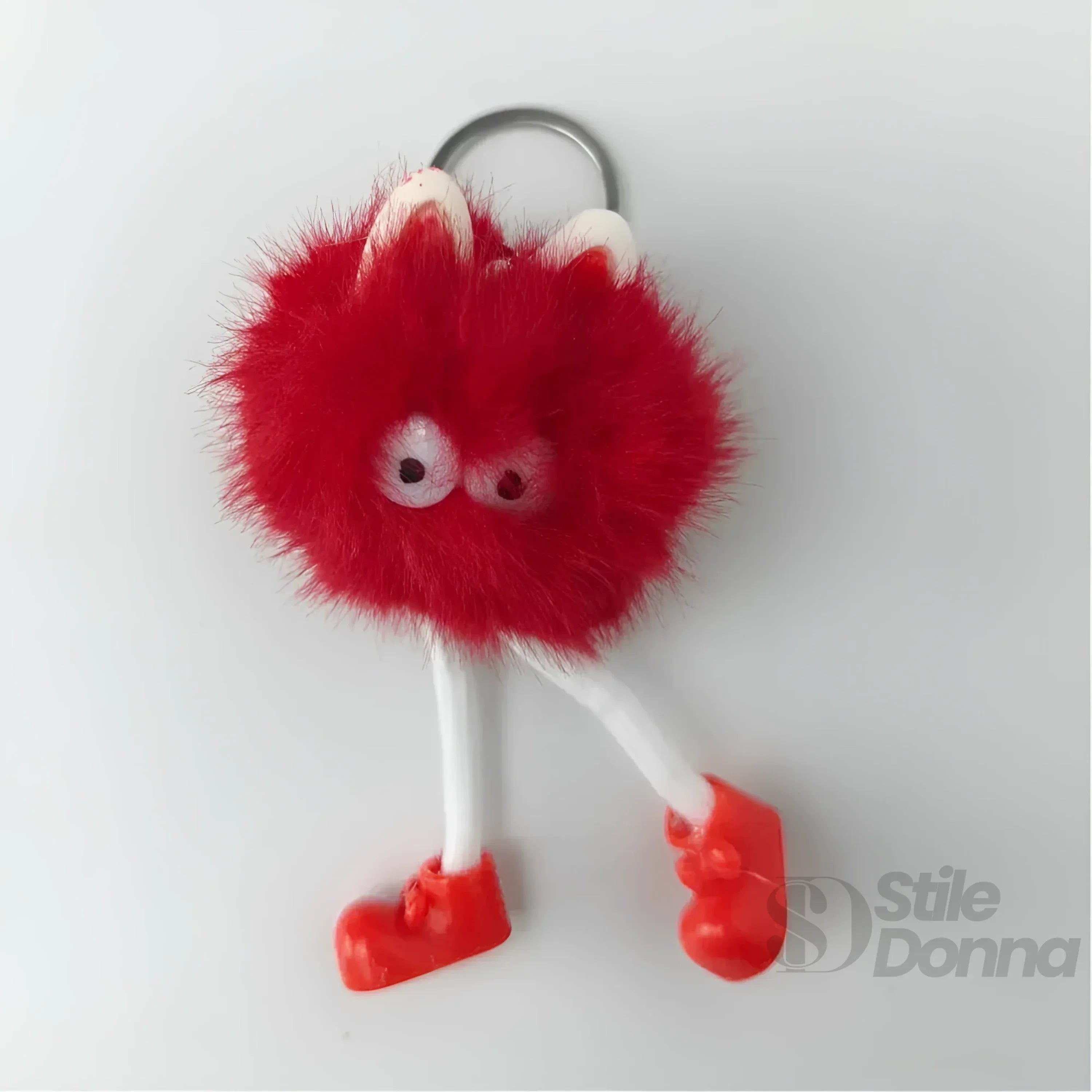 Stile Donna charm per borsa pom pom personaggio pelliccia sintetica rosso – indossato