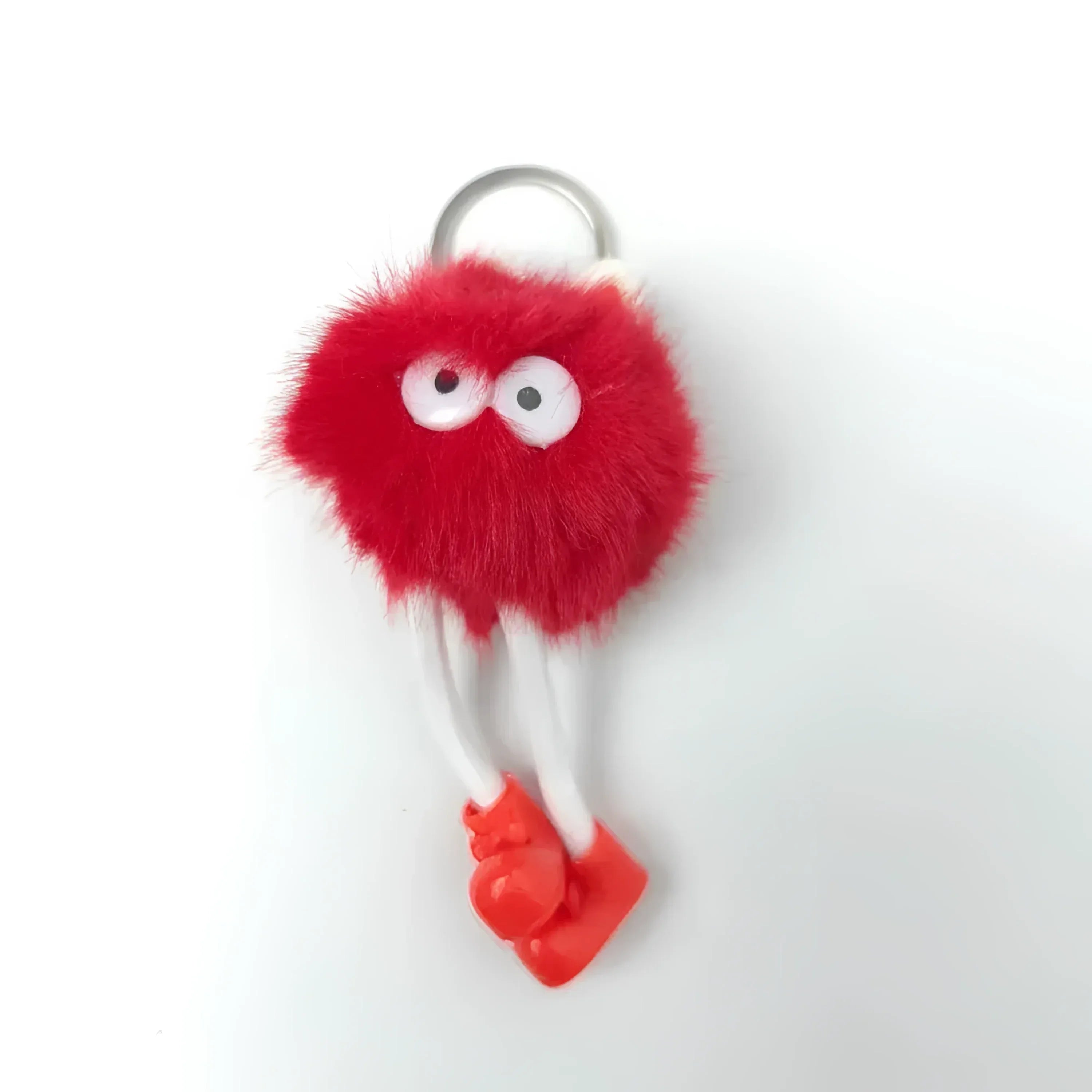 Stile Donna charm per borsa pom pom pelliccia sintetica rosso soffice – dettaglio 2