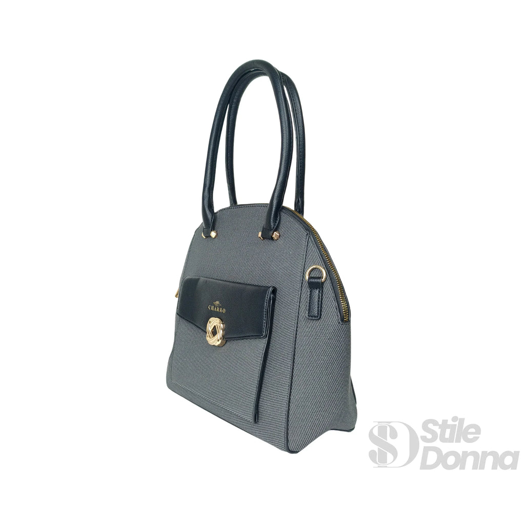 Charro borsa strutturata ecopelle azzurra texture grigia – con accessori abbinati