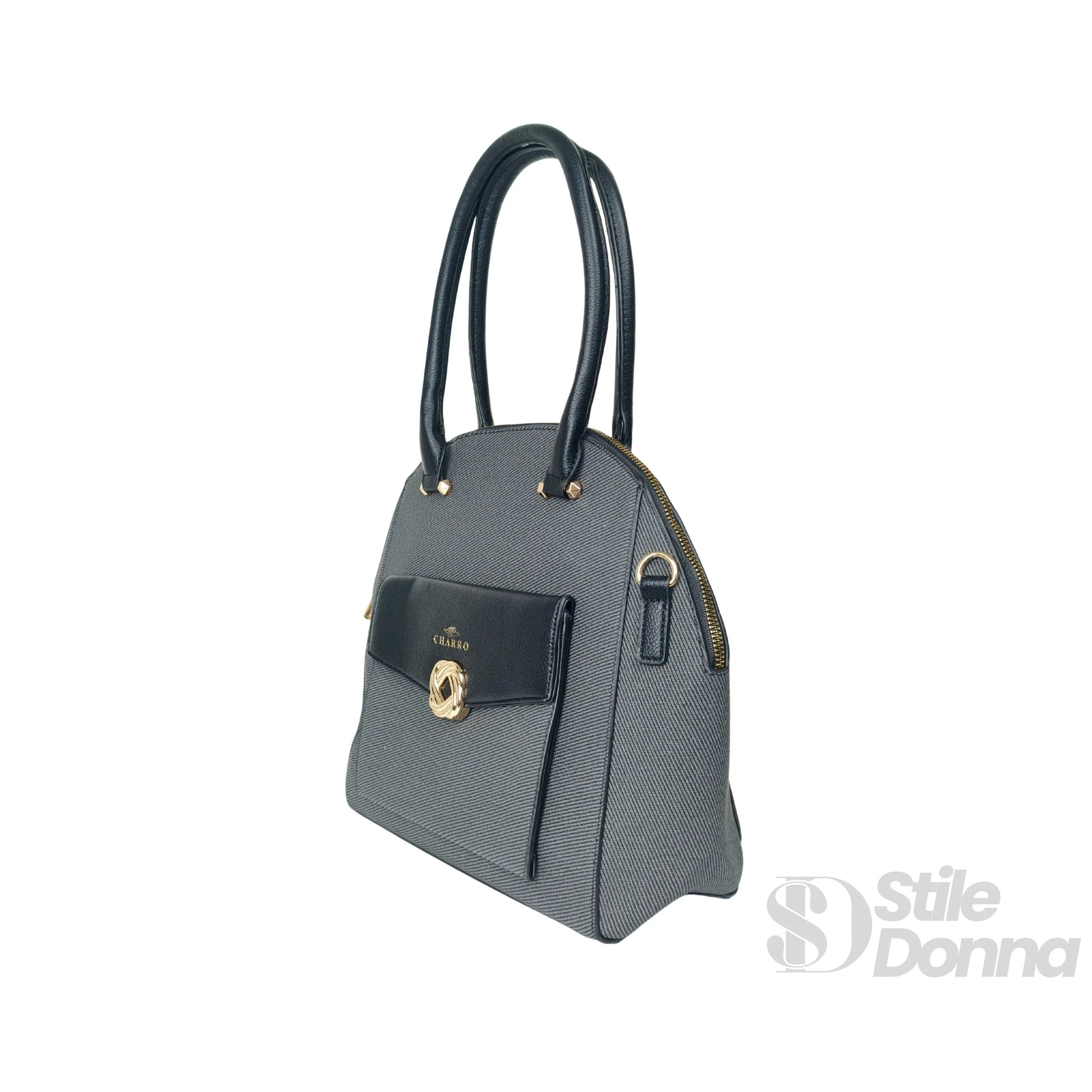 Charro borsa strutturata ecopelle azzurra texture grigia – con accessori abbinati