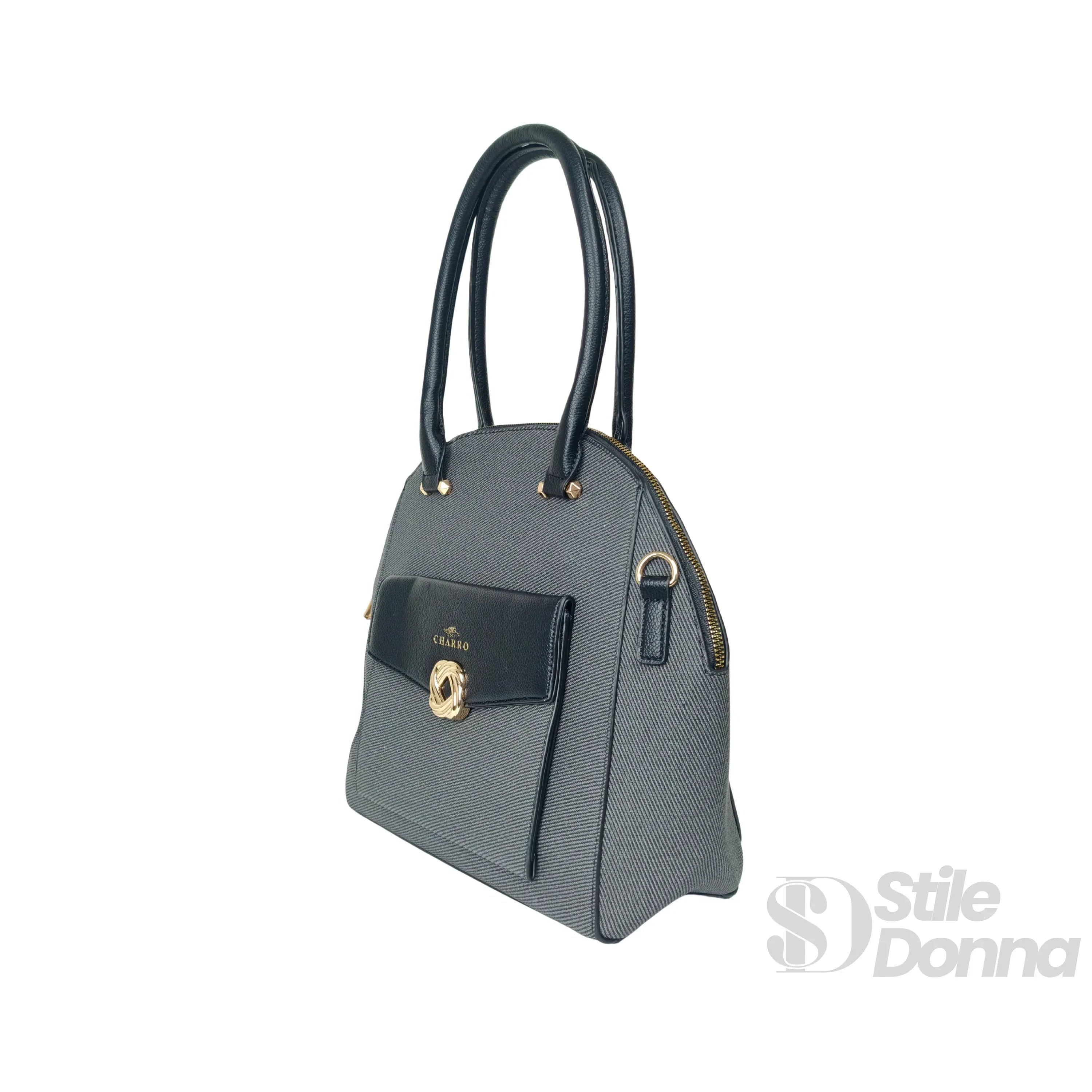 Charro borsa strutturata ecopelle azzurra texture grigia – con accessori abbinati