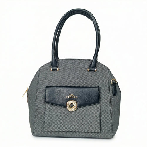 Charro borsa strutturata ecopelle azzurra con manico superiore e dettagli oro donna – vista frontale