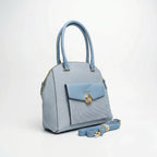 Charro Borsa Strutturata Azzurra con Manico Superiore in Ecopelle e Dettagli Oro - Stile Donna Bags