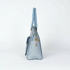 Charro Borsa Strutturata Azzurra con Manico Superiore in Ecopelle e Dettagli Oro - Stile Donna Bags