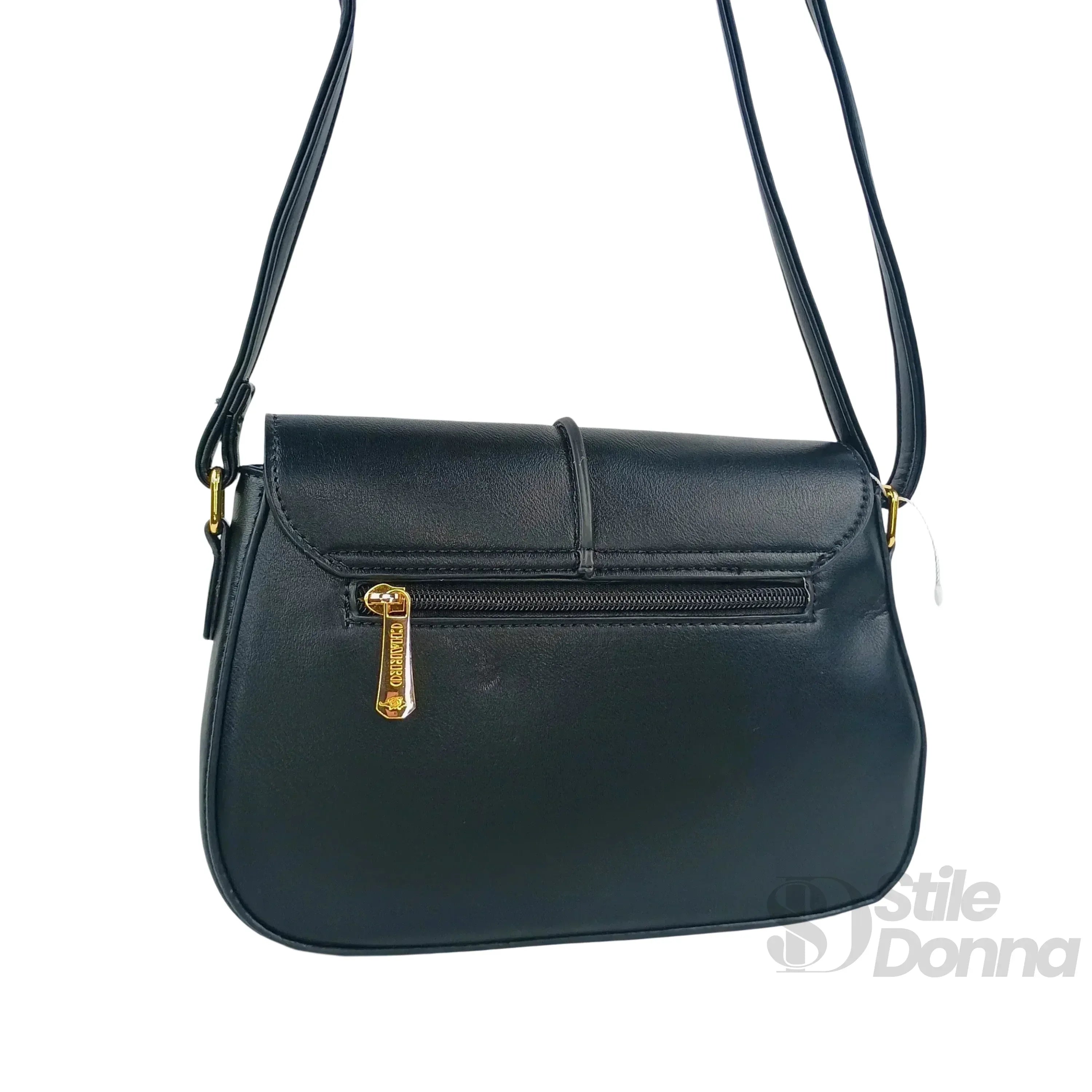 Charro borsa a tracolla ecopelle nera con chiusura logo – dettaglio esterno