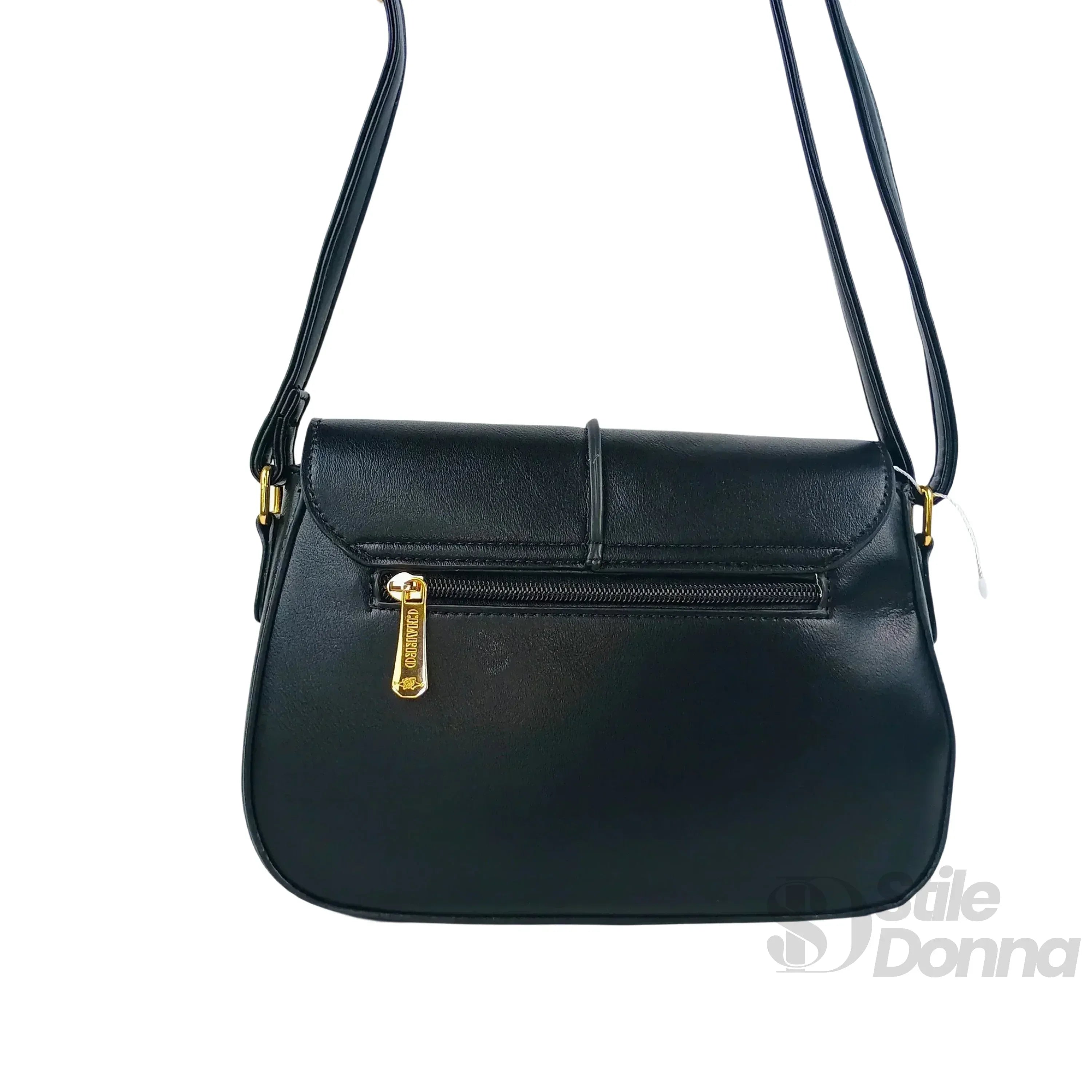Charro borsa a tracolla ecopelle nera con chiusura logo – vista posteriore