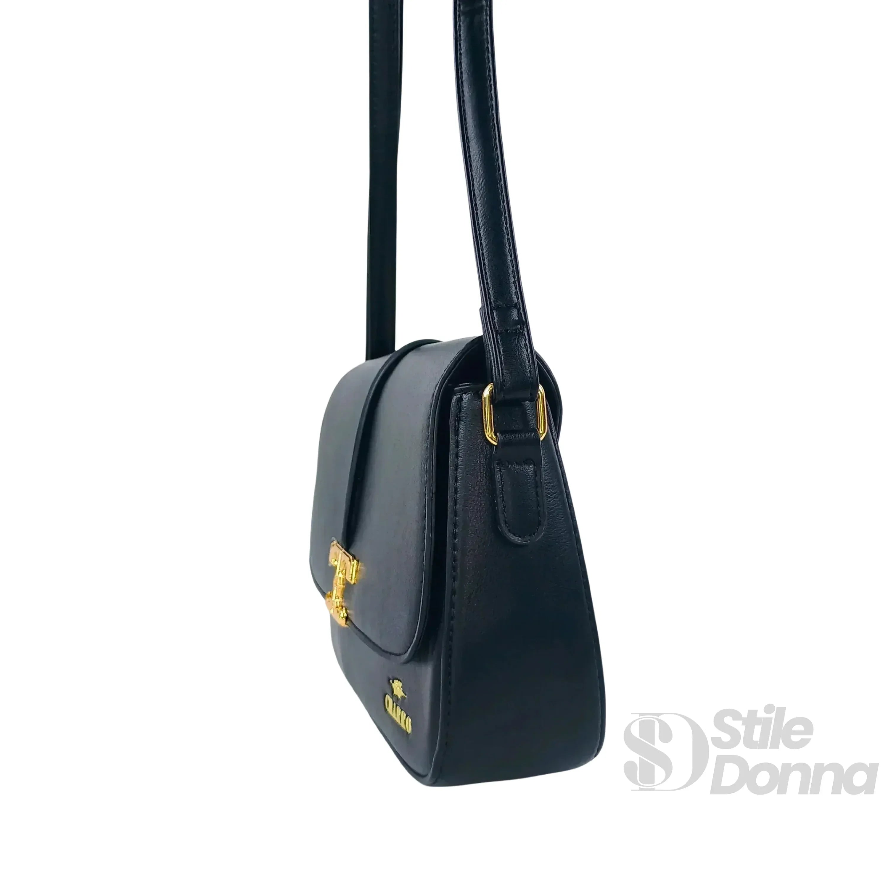 Charro borsa a tracolla ecopelle nera con chiusura logo – interno e tasche