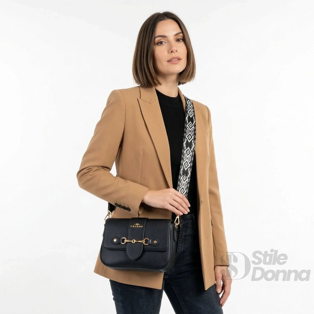 Borsa Charro in Pelle Crossbody da Donna | Vista posteriore | ecopelle | Nero