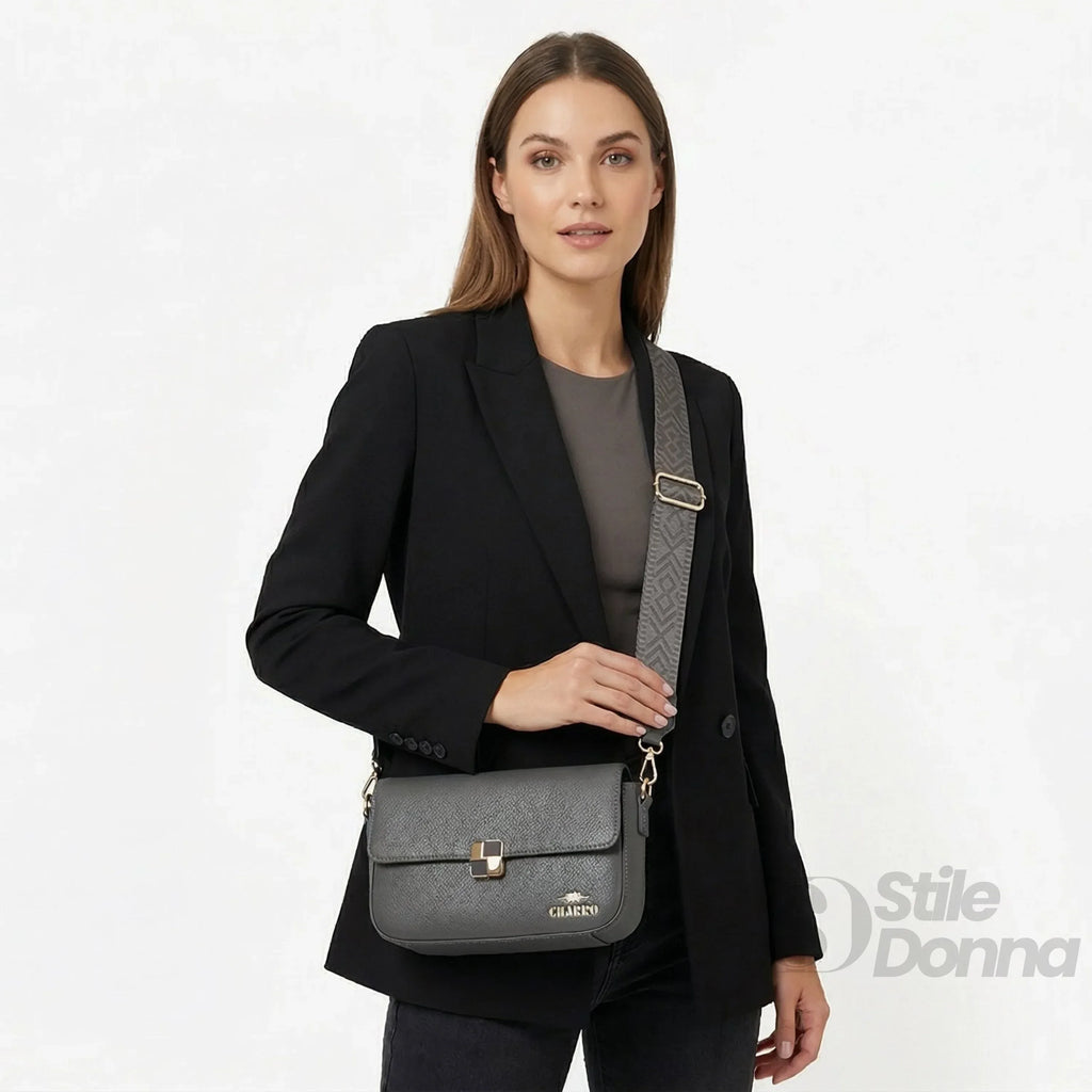 Charro borsa ecopelle PU crossbody verde testurizzata con manico rimovibile – vista laterale