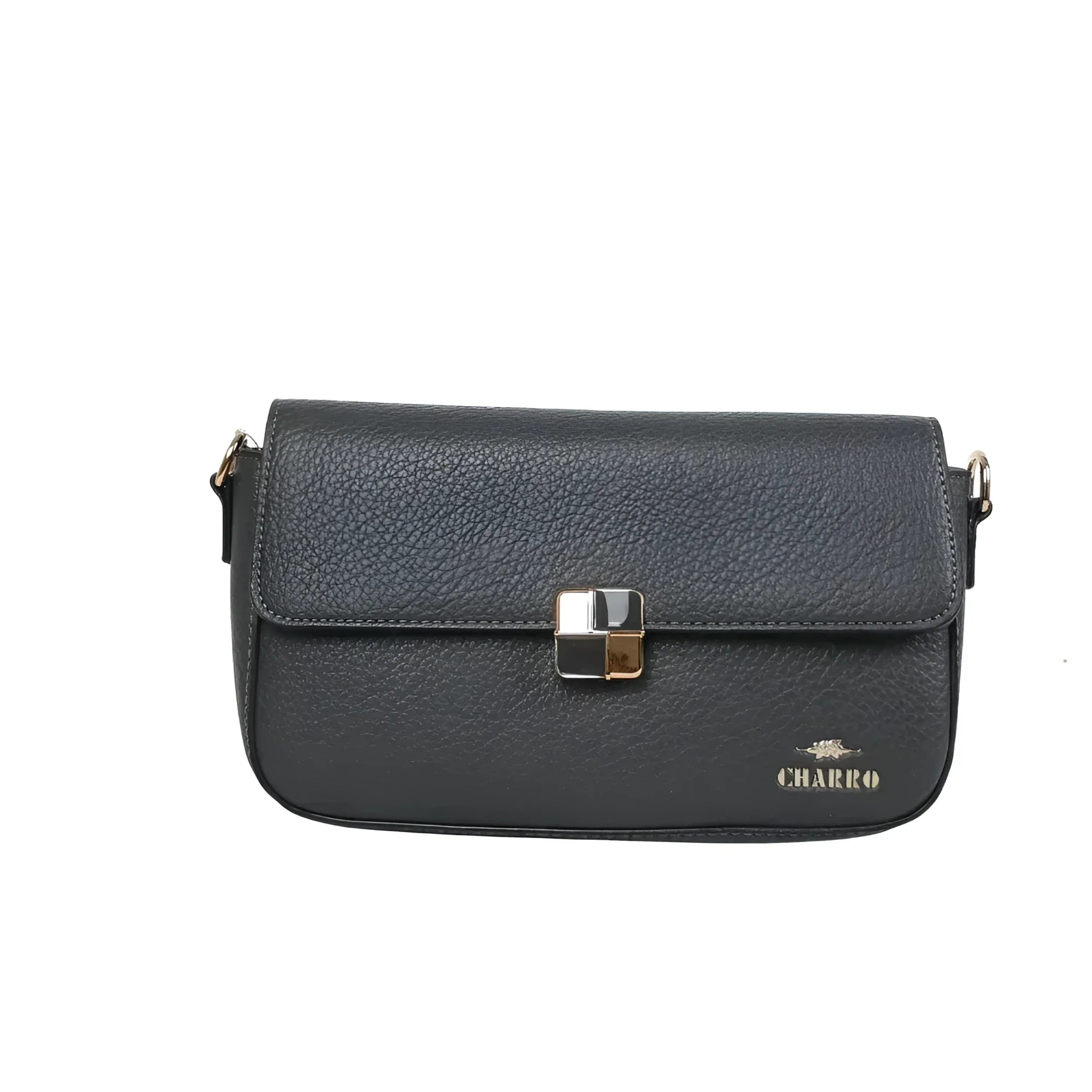 Charro borsa ecopelle PU crossbody nera – dettaglio chiusura