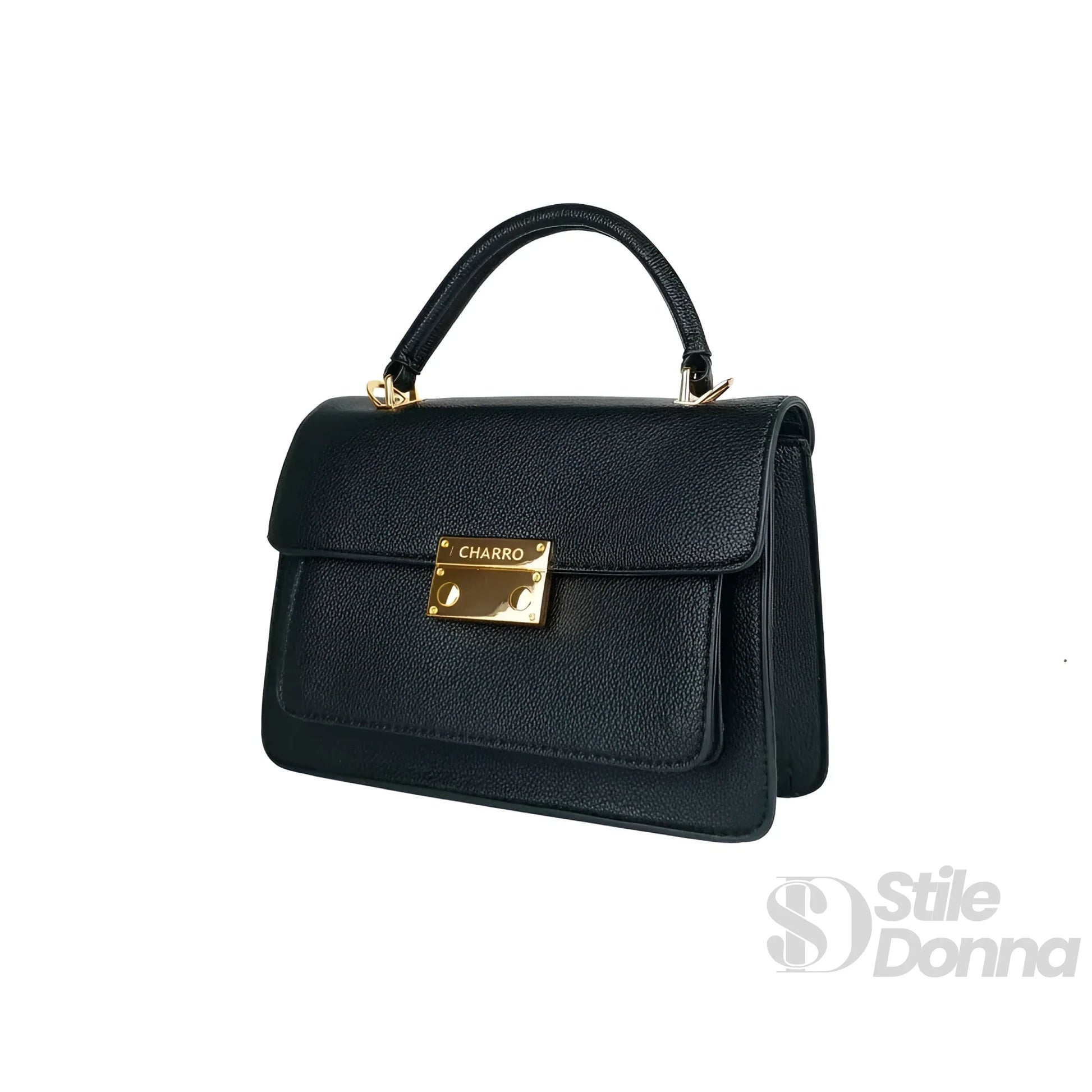Charro borsa ecopelle nera con tracolla finiture dorate donna – borsa indossata