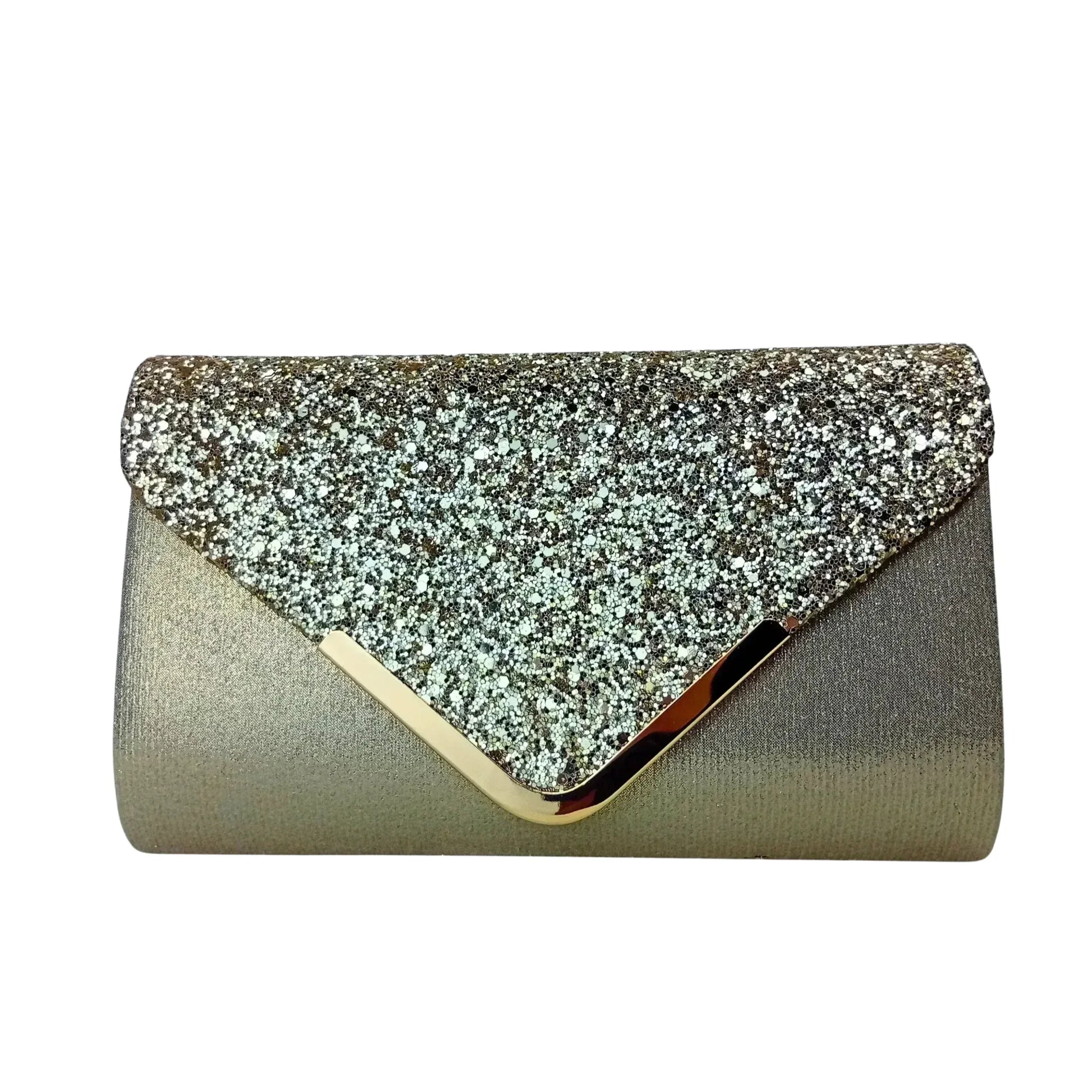 Stile Donna clutch busta argentata da sera in strass e microfibra donna – vista frontale