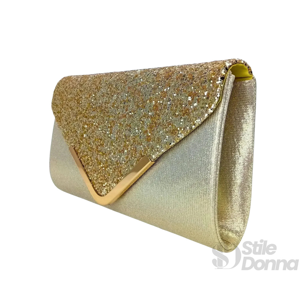 Stile Donna clutch busta argentata strass microfibra – dettaglio esterno