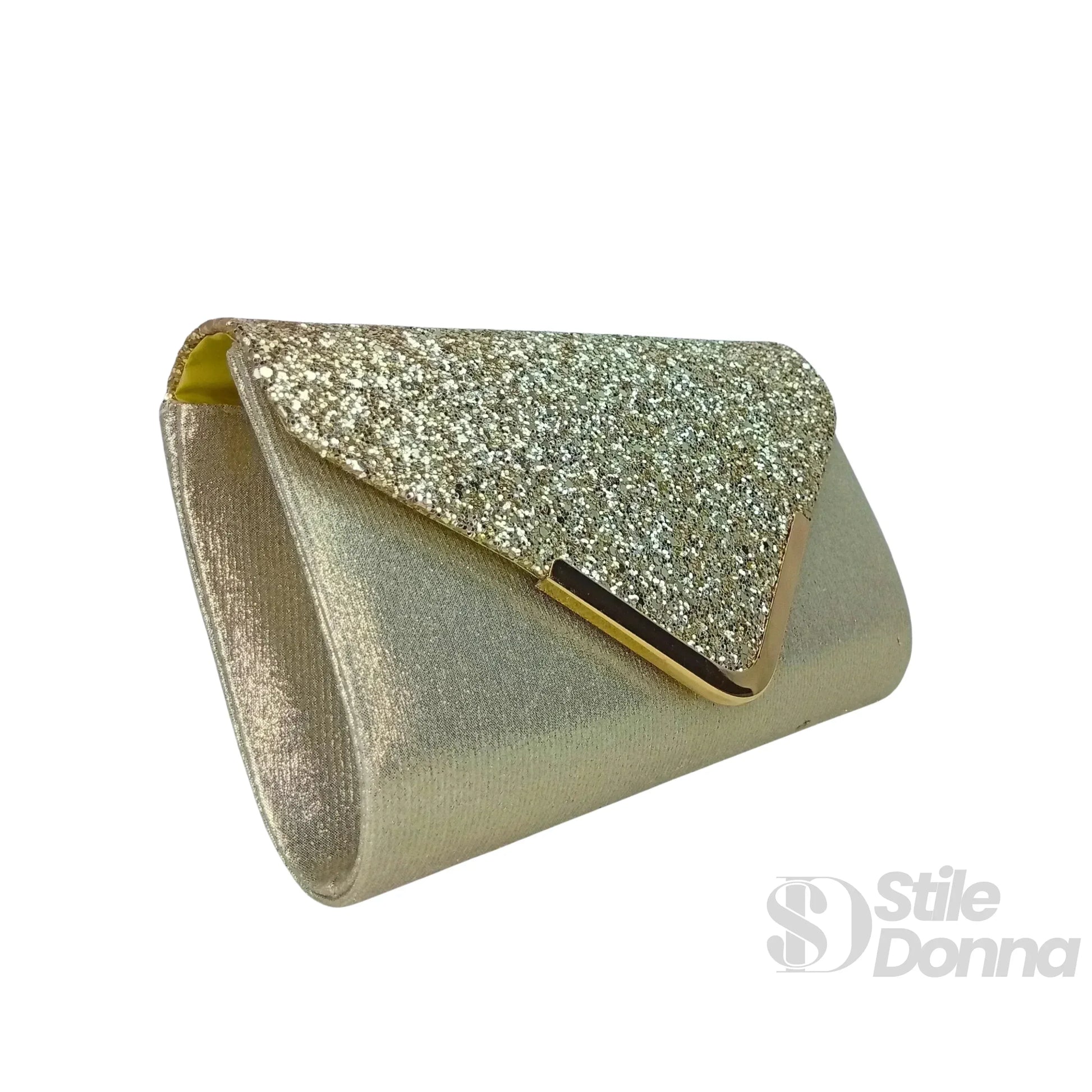 Stile Donna clutch busta argentata strass microfibra – interno e tasche