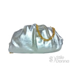 Clutch Metallizzata in Vera Pelle con Catena Dorata per Serate - Stile Donna Bags