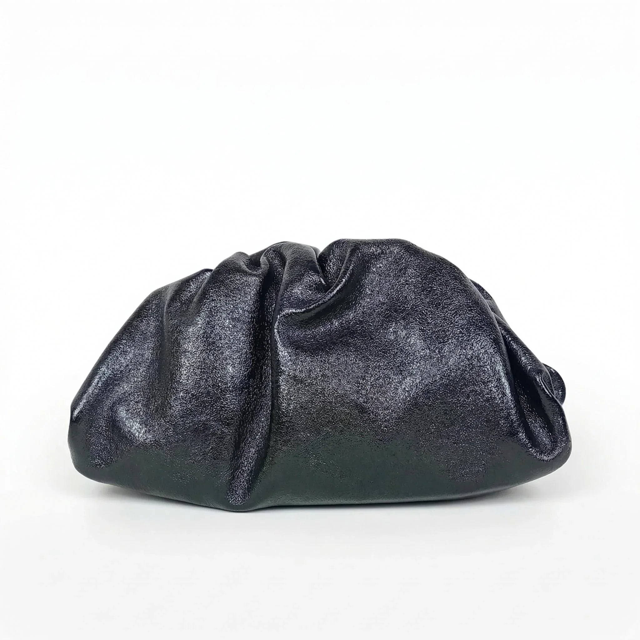 Clutch Metallizzata In Vera Pelle Con Catena Dorata | Vista laterale | vera pelle | Nero