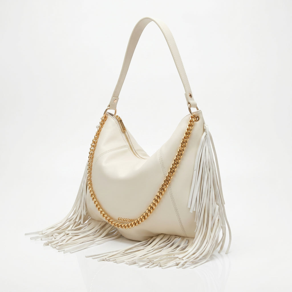 Coconuda Borsa Hobo a Tracolla con Frange e Dettagli Dorati - Stile Donna Bags