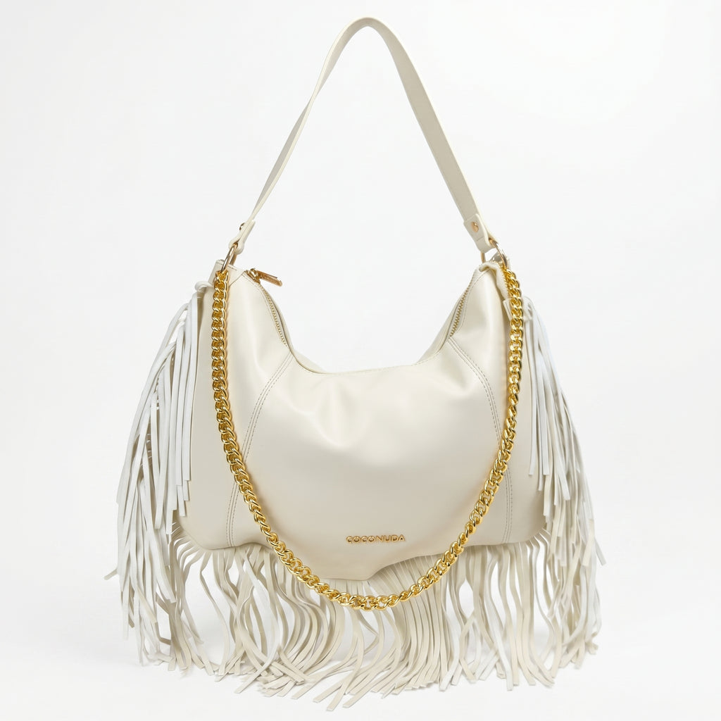 Coconuda Borsa Hobo a Tracolla con Frange e Dettagli Dorati - Stile Donna Bags