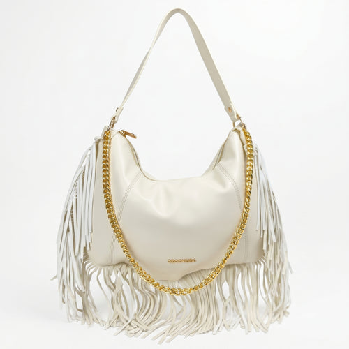 Coconuda borsa hobo a tracolla ecopelle con frange e dettagli dorati donna – vista frontale