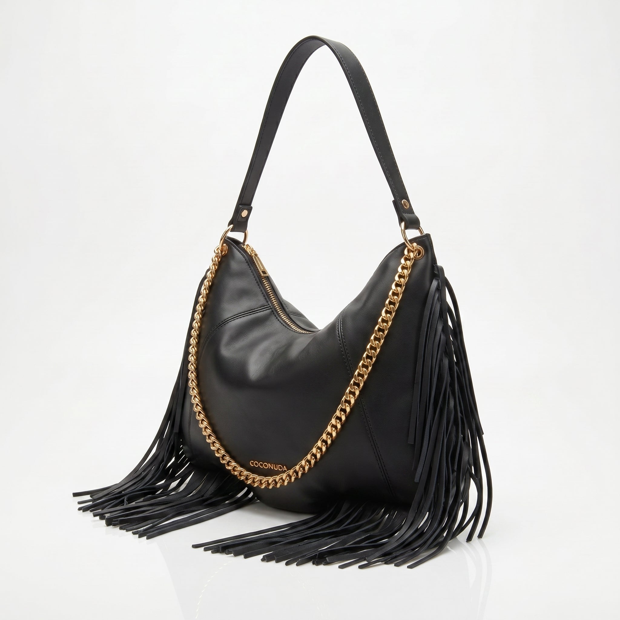 Coconuda Borsa Hobo a Tracolla con Frange e Dettagli Dorati - Stile Donna Bags