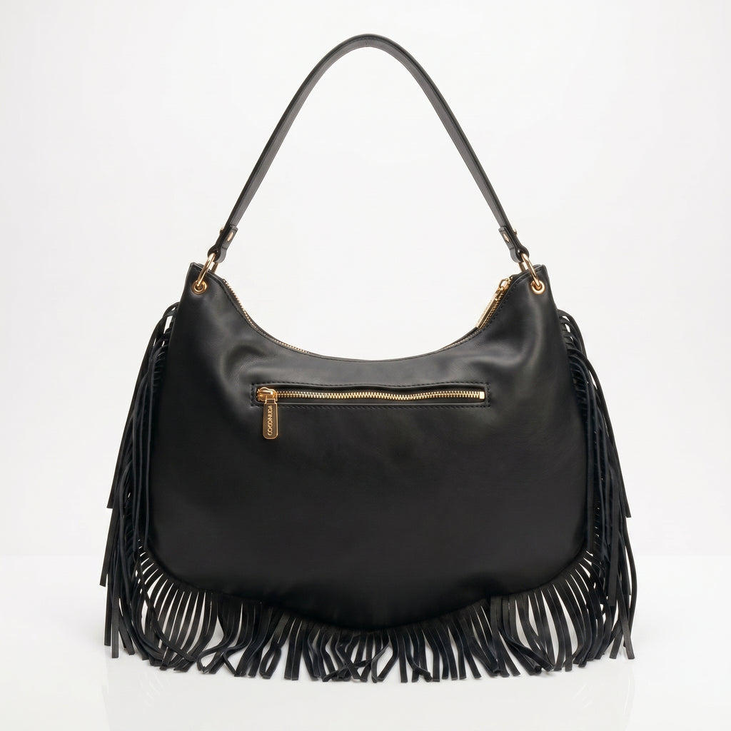 Coconuda Borsa Hobo a Tracolla con Frange e Dettagli Dorati - Stile Donna Bags