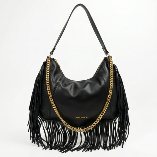 Coconuda Borsa Hobo a Tracolla con Frange e Dettagli Dorati - Stile Donna Bags