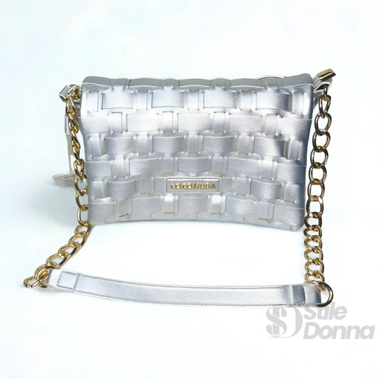 Coconuda borsa intrecciata argento ecopelle rosa – vista posteriore