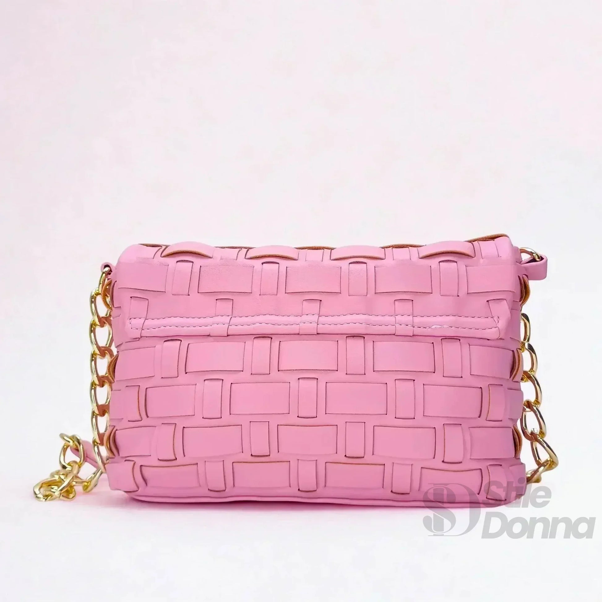 Coconuda borsa intrecciata argento a tracolla ecopelle rosa – vista laterale
