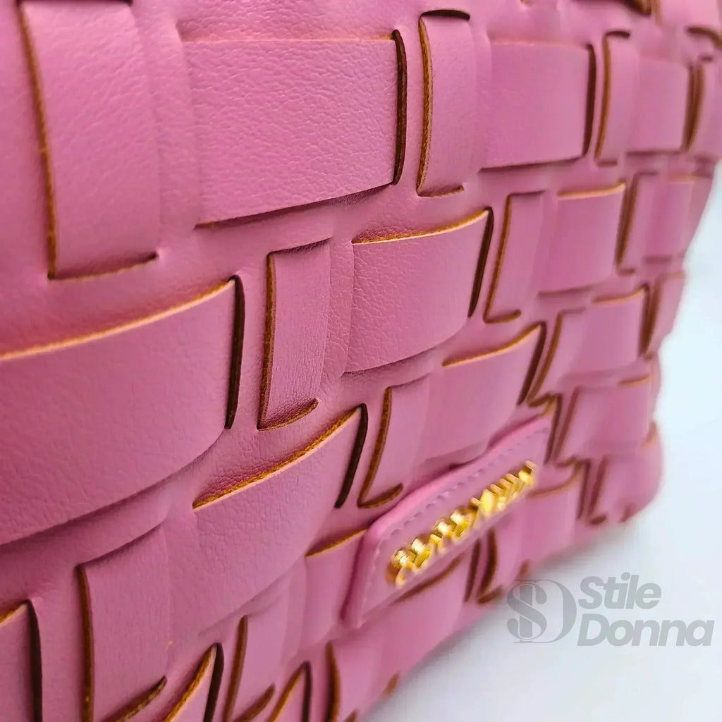 Coconuda borsa intrecciata argento ecopelle rosa – dettaglio manico