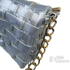 Coconuda Borsa Intrecciata Argento a Tracolla in Ecopelle con Dettagli Dorati - Stile Donna Bags