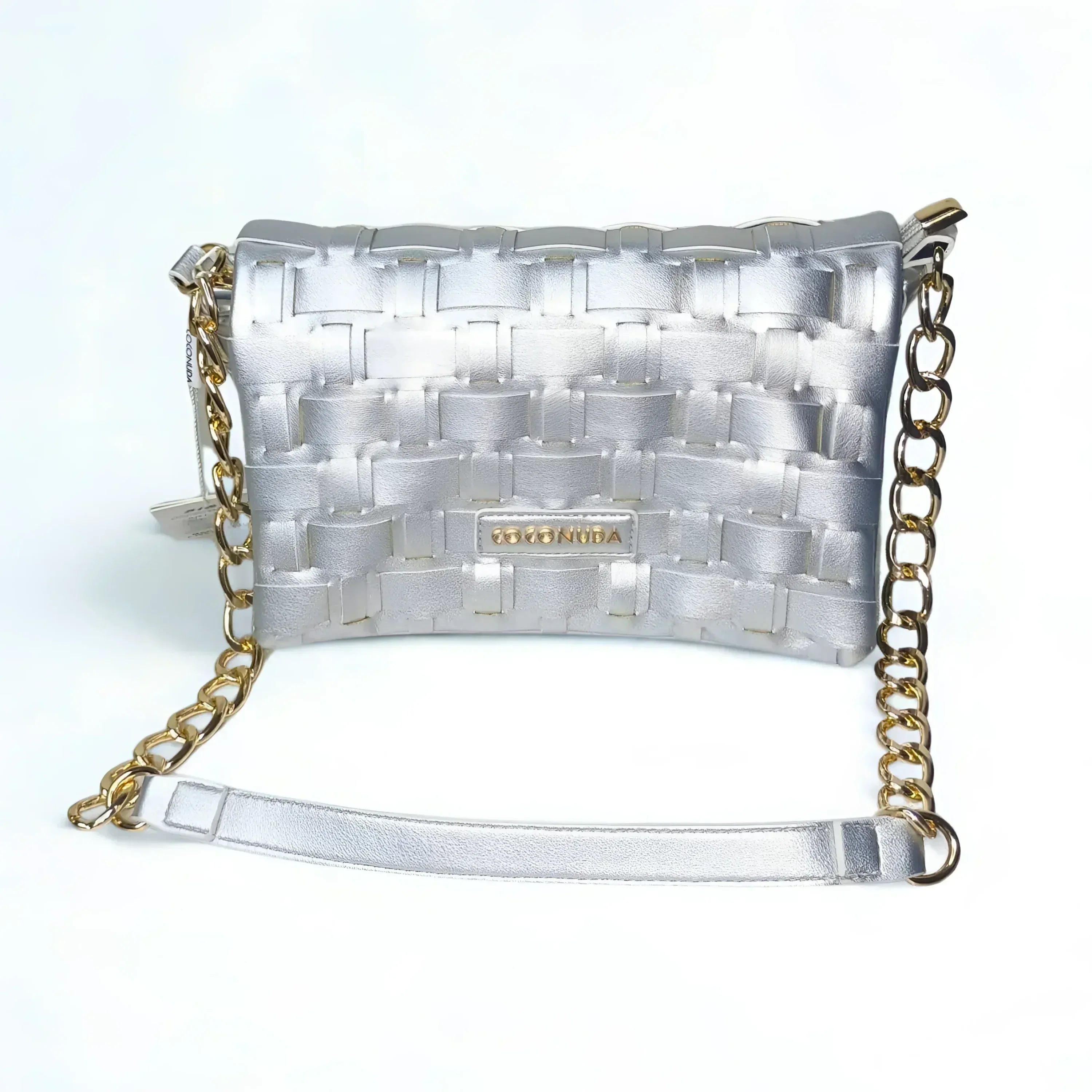 Coconuda borsa intrecciata argento ecopelle rosa – con accessori
