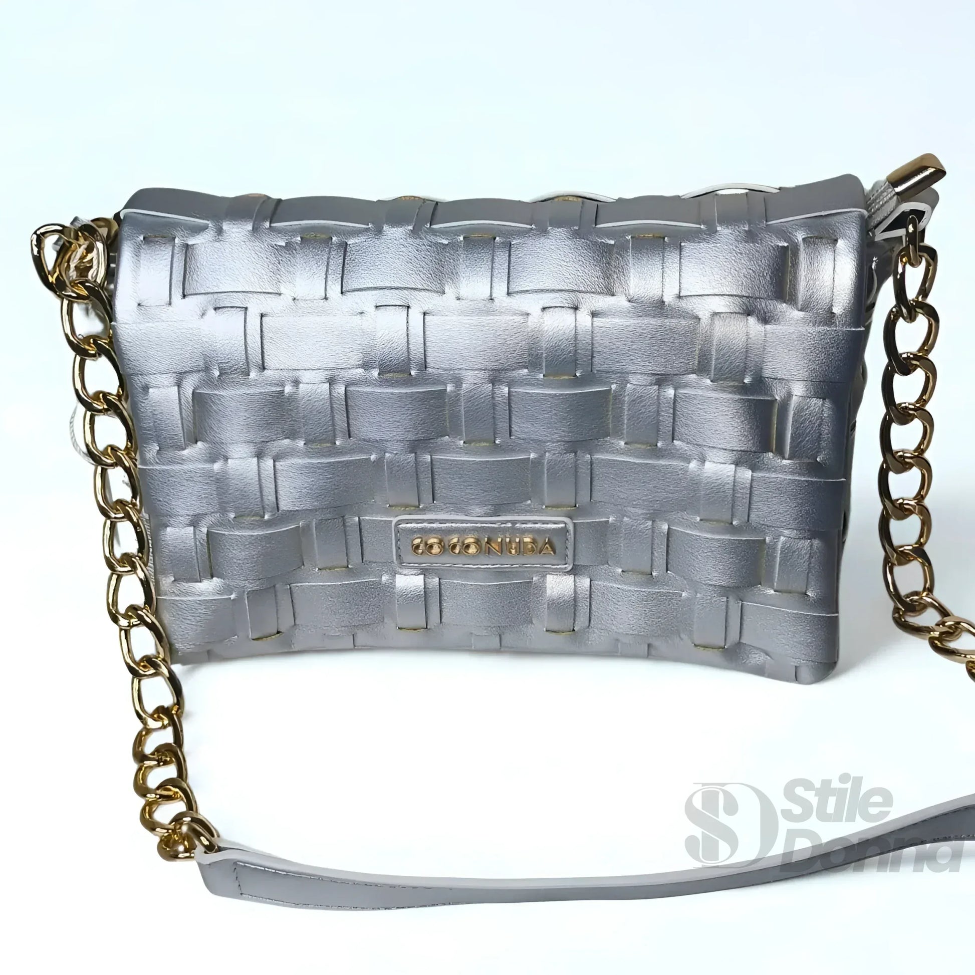 Coconuda borsa intrecciata argento ecopelle rosa – vista supplementare angolo