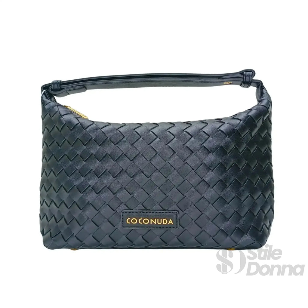 Coconuda borsa intrecciata ecopelle nera con manico – interno e tasche