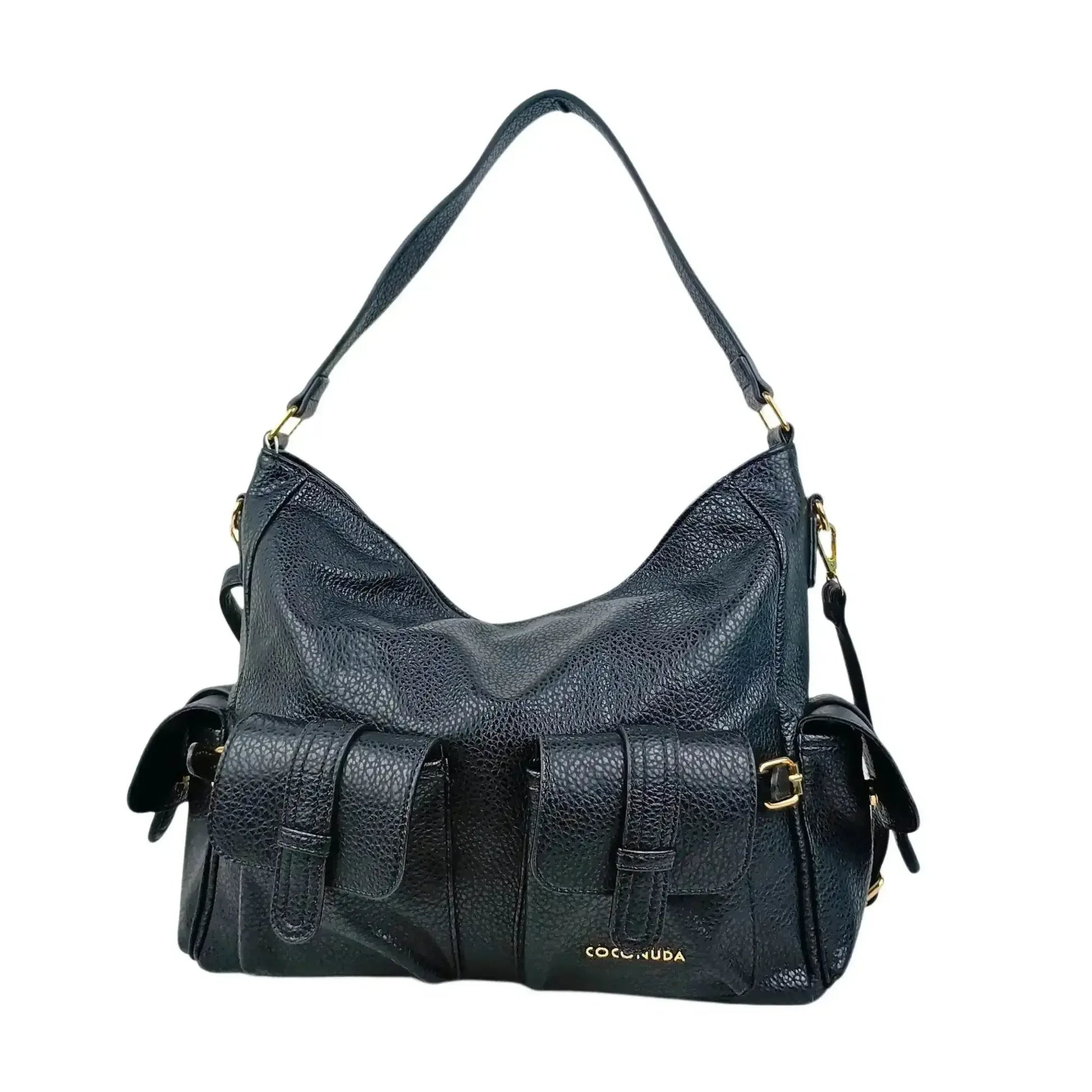 Coconuda borsa shopper ecopelle nera con tasche multiple manico hobo donna – vista frontale
