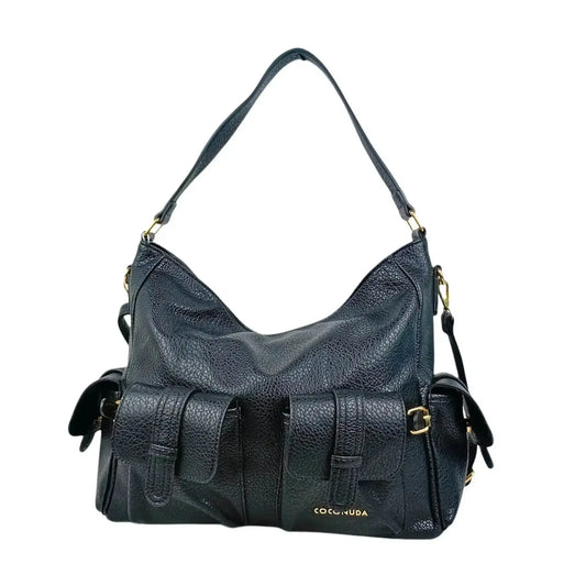 Coconuda borsa shopper ecopelle nera con tasche multiple manico hobo donna – vista frontale