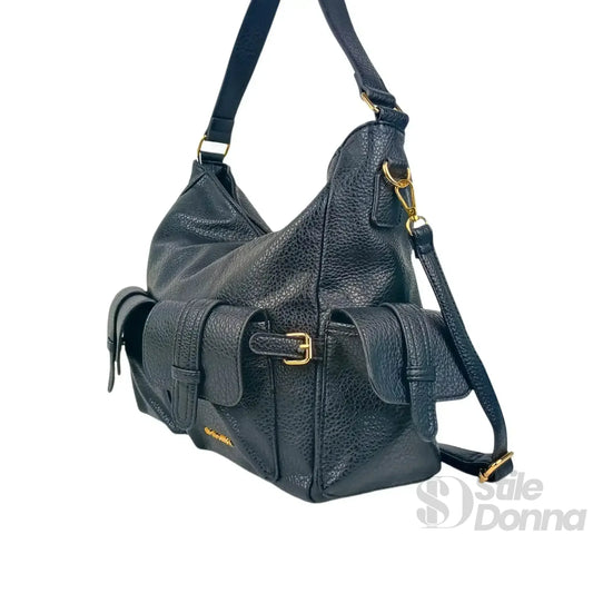 Coconuda borsa shopper ecopelle nera con tasche multiple hobo – vista laterale