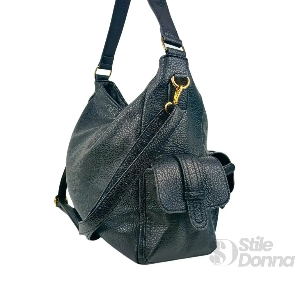 Coconuda borsa shopper ecopelle nera con tasche multiple – interno e tasche