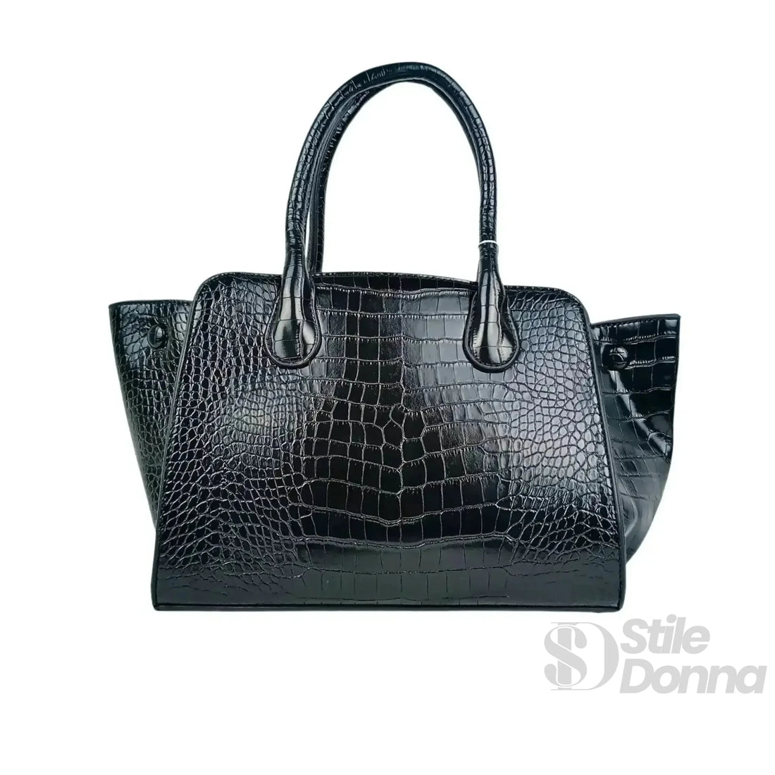 Coconuda Handtasche aus glänzend lackiertem schwarzem Leder mit Henkeln