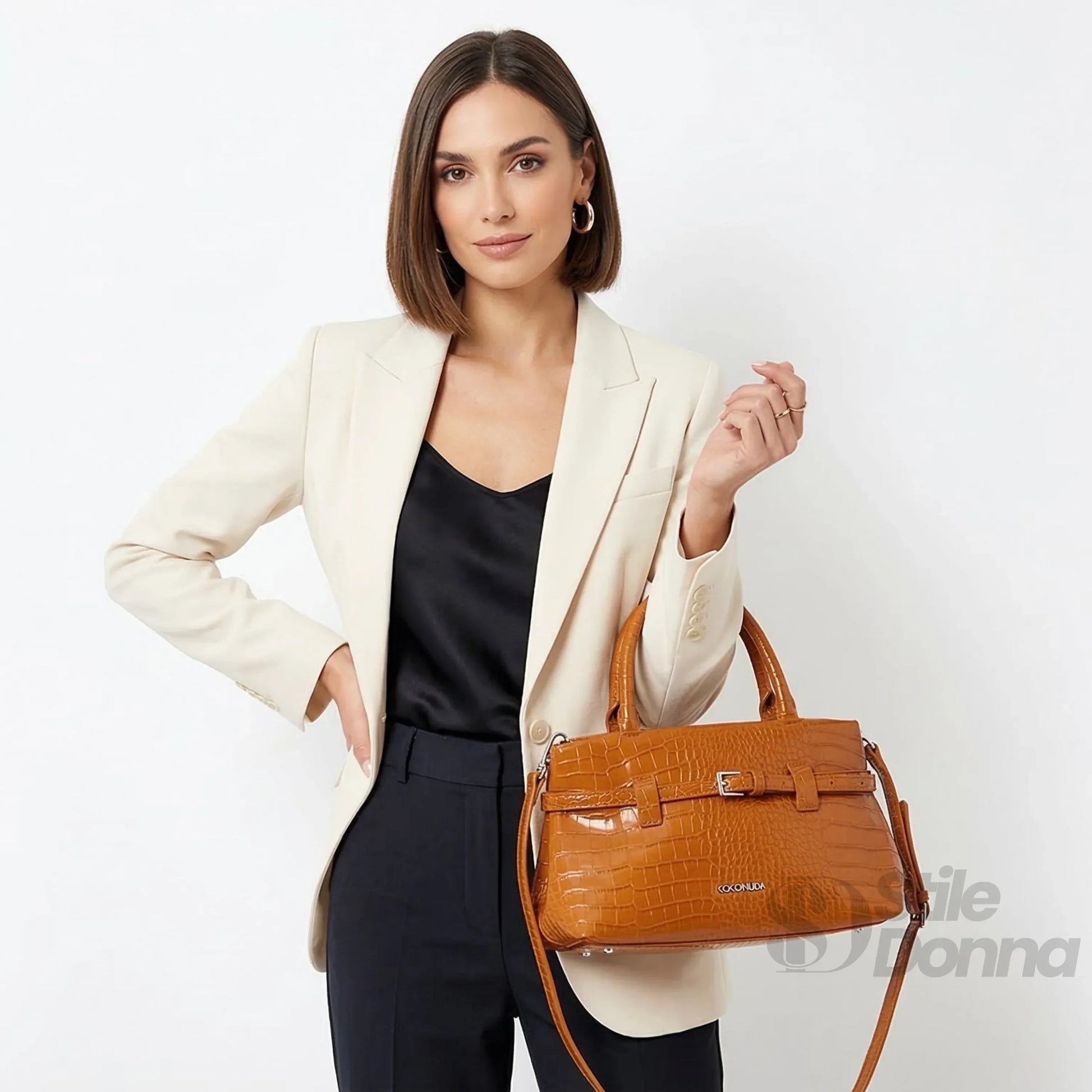 Coconuda borsa a mano ecopelle marrone effetto coccodrillo – vista posteriore