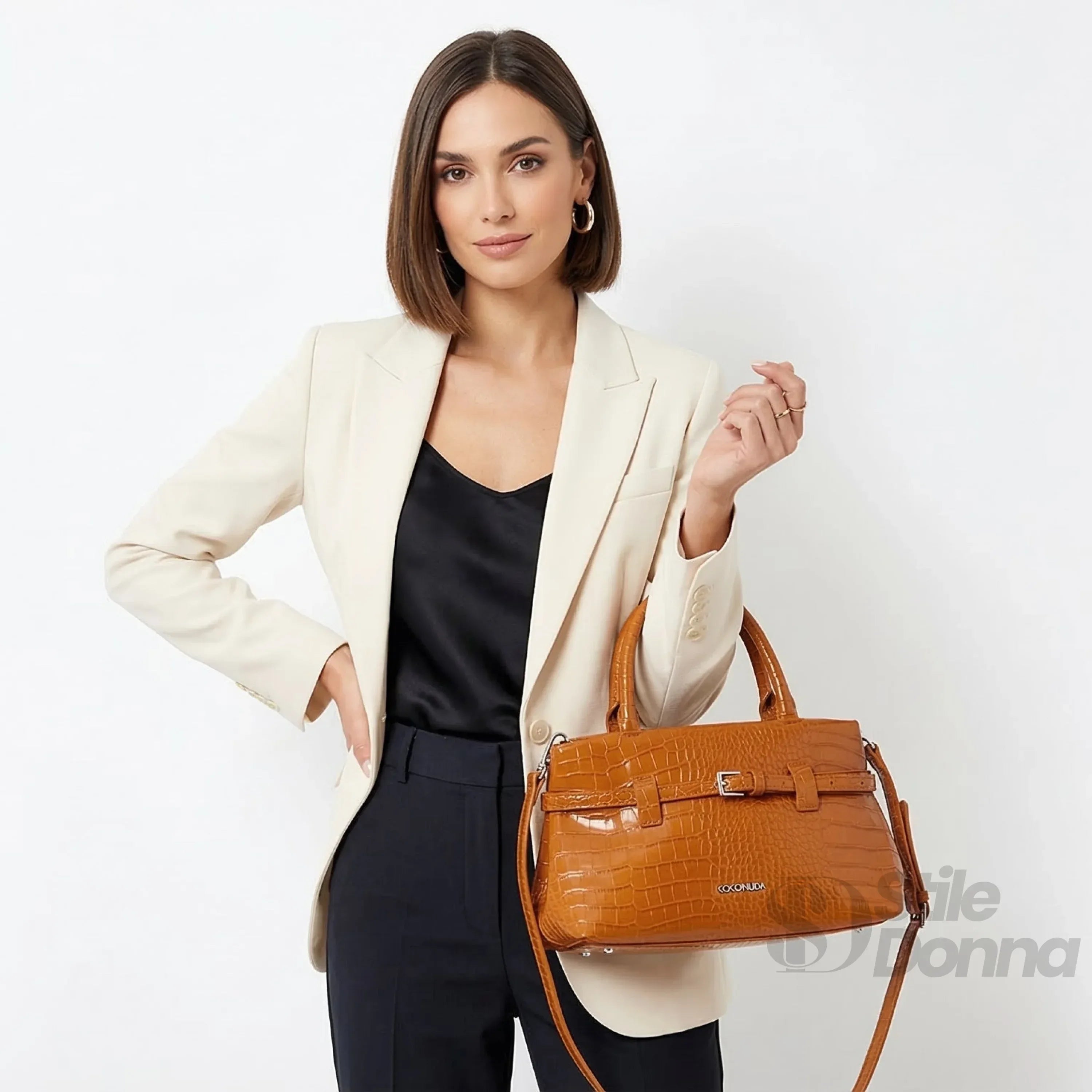 Coconuda borsa a mano ecopelle marrone effetto coccodrillo – vista posteriore