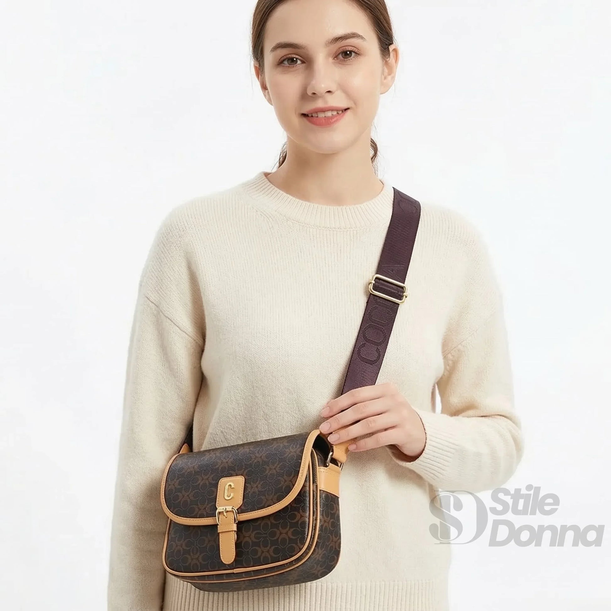 Coconuda borsa a tracolla ecopelle compatta caffè – vista posteriore