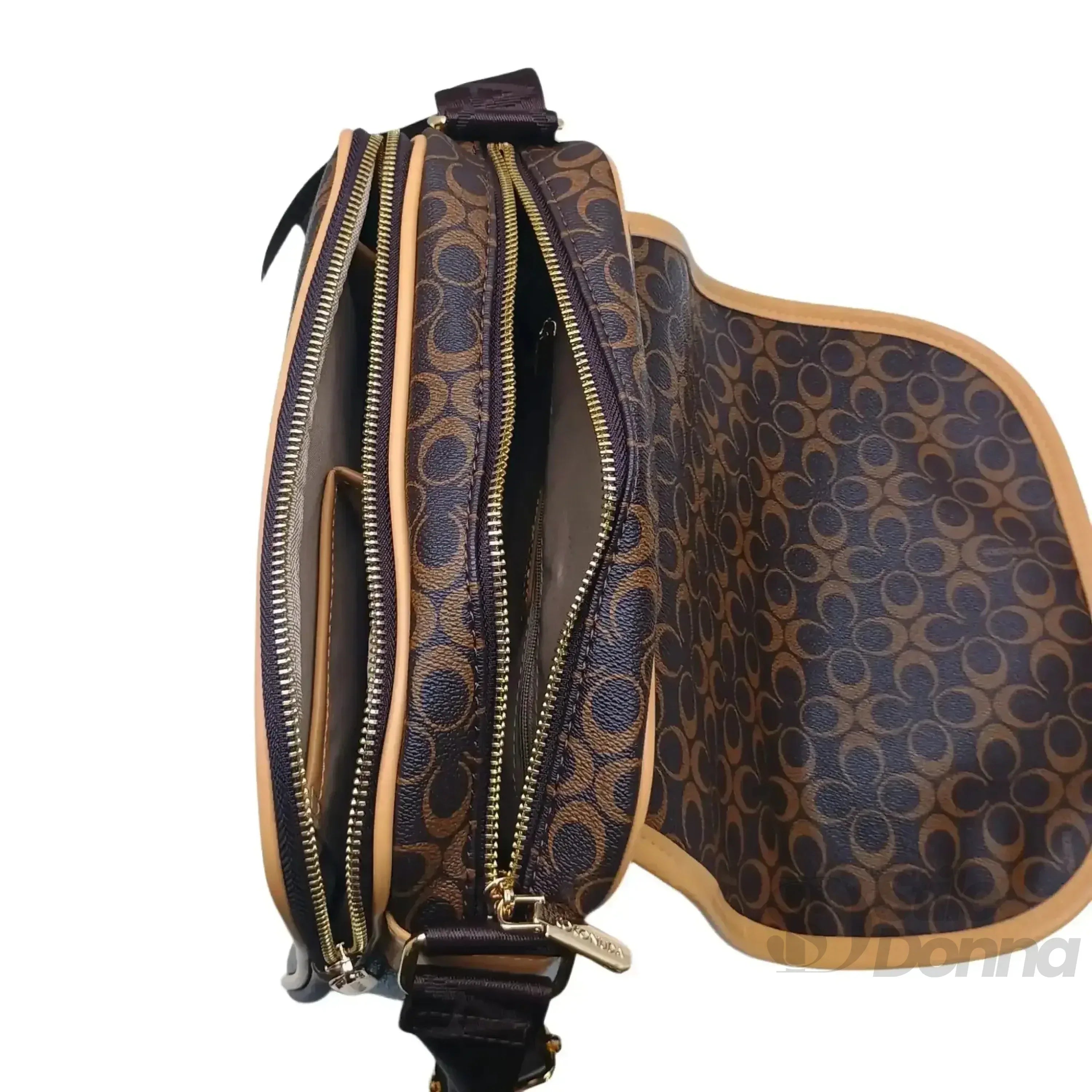 Coconuda borsa a tracolla ecopelle compatta caffè – interno e tasche